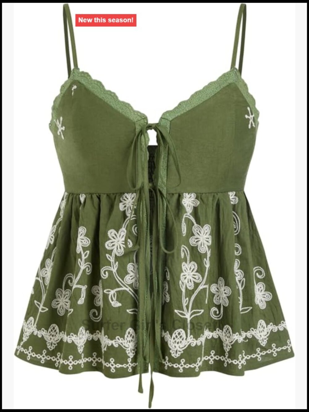 Sleeveless Boho Embroidered Lace Crop Cami Tie Front Peplum Top